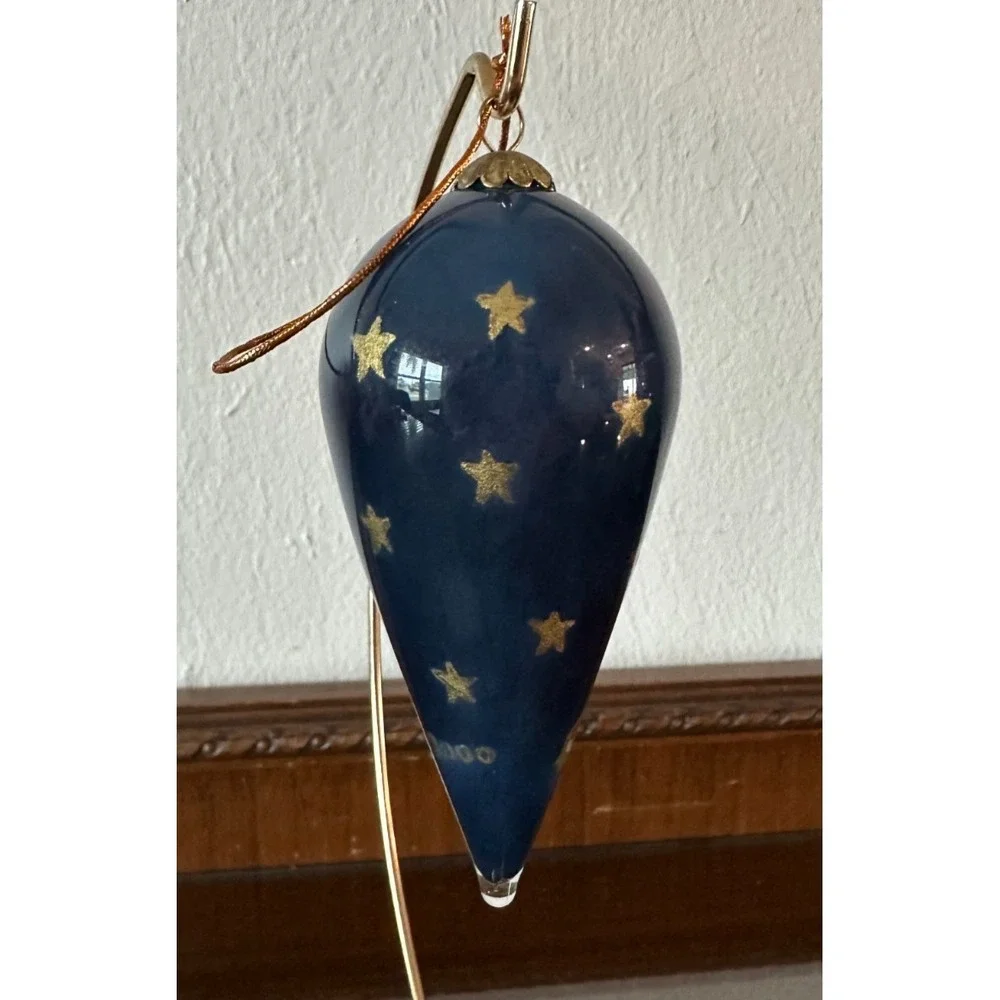 Pier 1 Blue & Gold‎ Angel 2000 Painted Li Bien Glass Christmas Ornament 4.5
